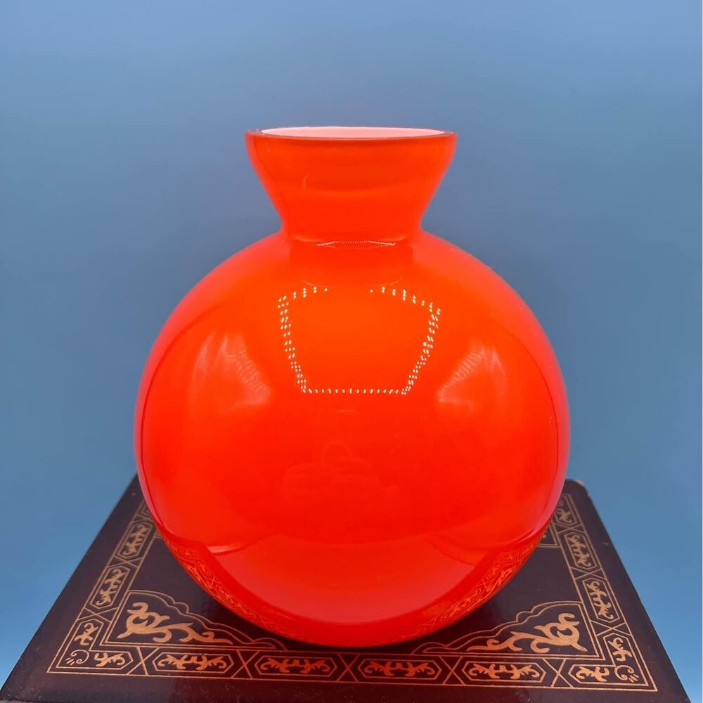 Crate and Barrel Handblown Orange Glass White Candy Vase - Made in Poland